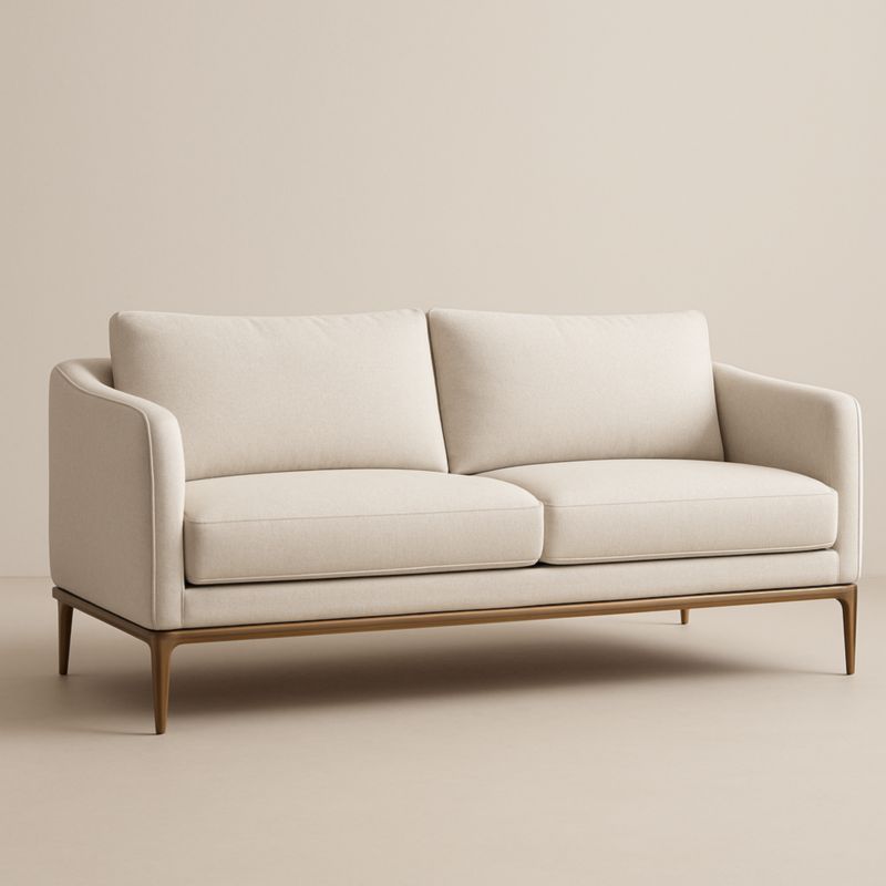 Canapé 2 places en tissu beige avec structure en bois