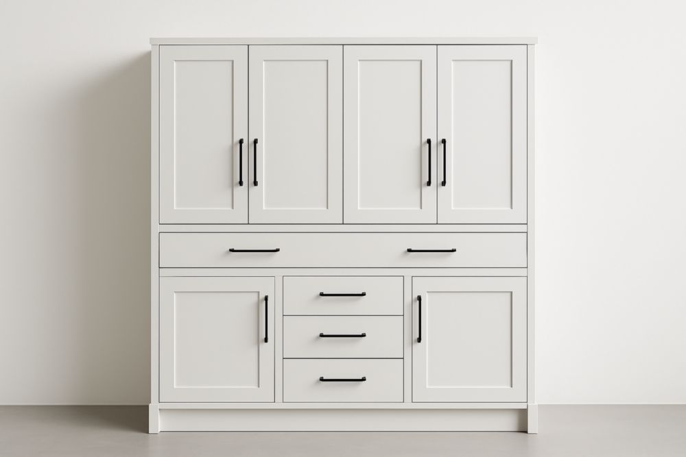 Meuble de rangement blanc avec portes et tiroirs