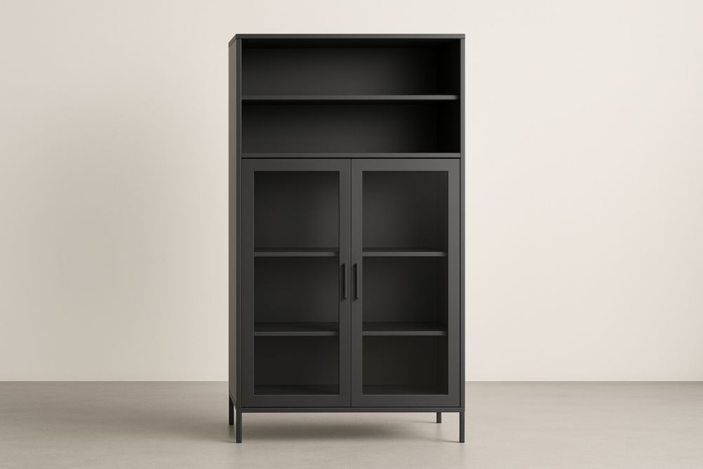 Meuble de rangement en aluminium avec portes en verre trempé 180 × 90 × 40 cm