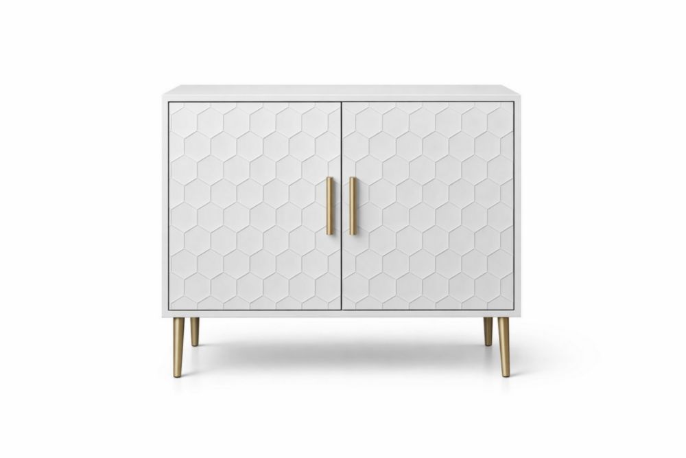 Buffet en Bois Blanc avec Pieds Métalliques Dorés