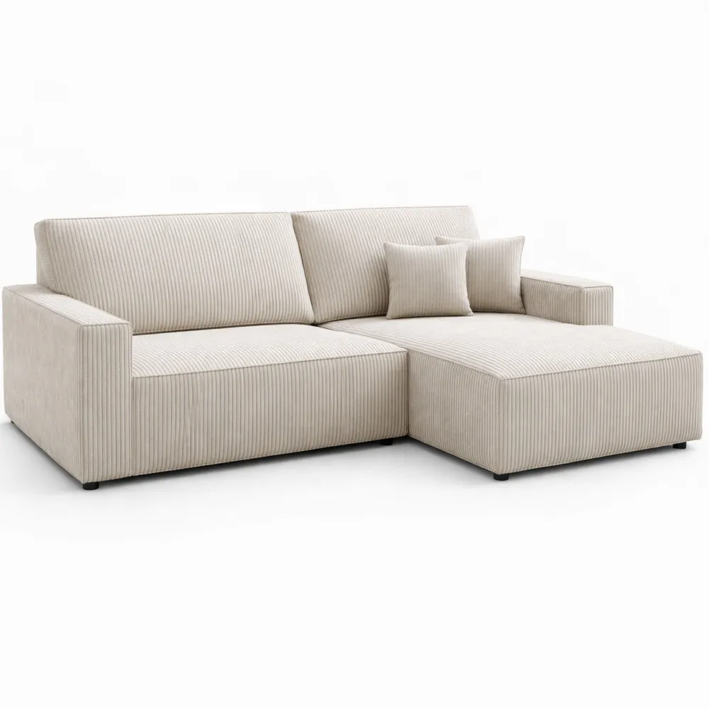 Canapé d'angle convertible réversible en velours beige