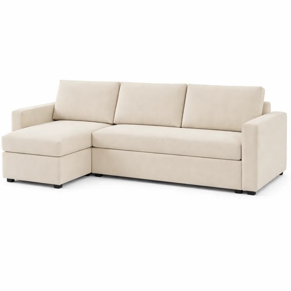 Canapé d'angle convertible en velours beige