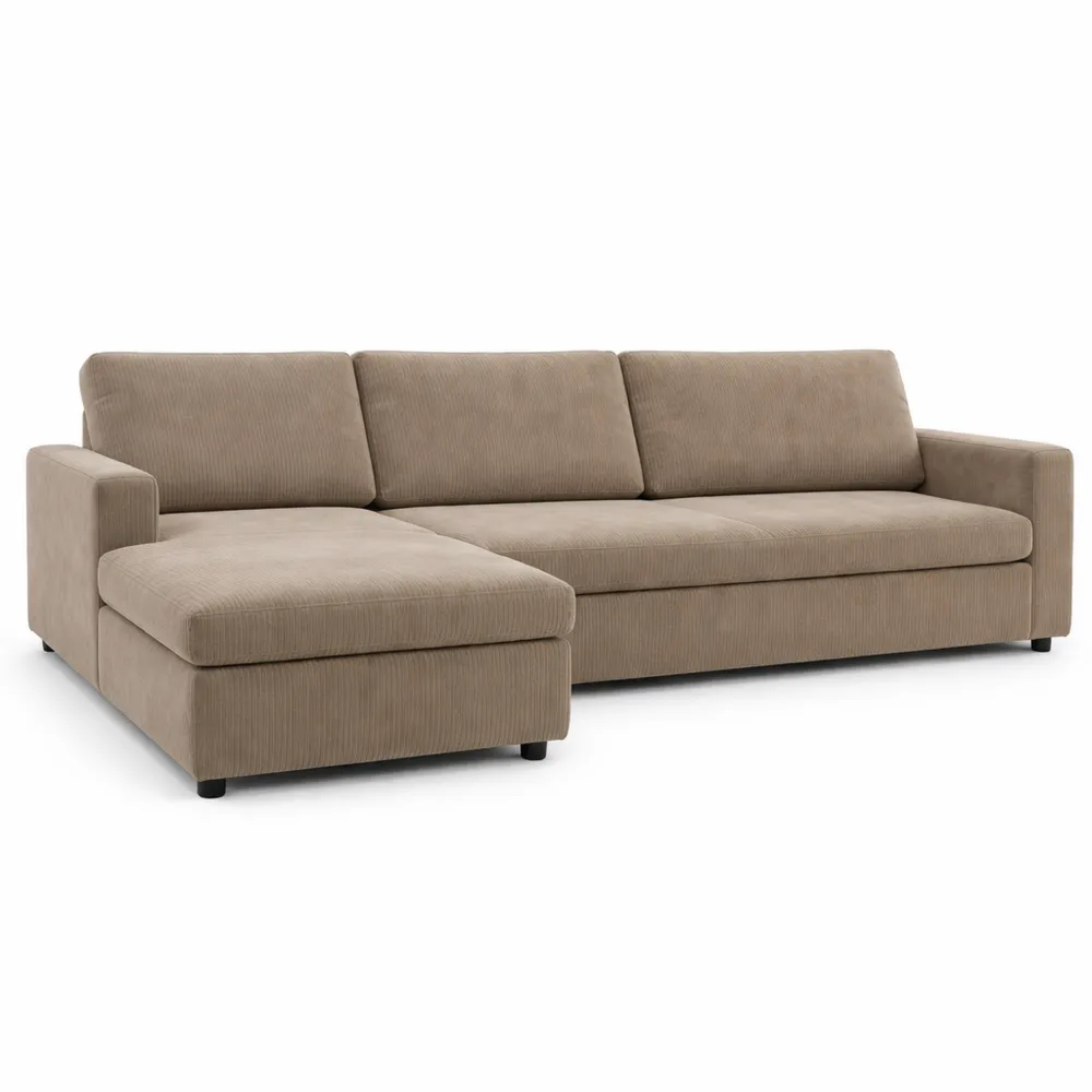 Canapé d'angle convertible en velours côtelé taupe