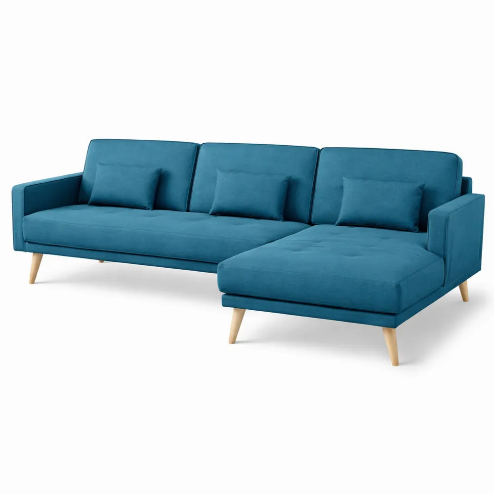 Canapé d'angle réversible moderne 4 places en tissu bleu
