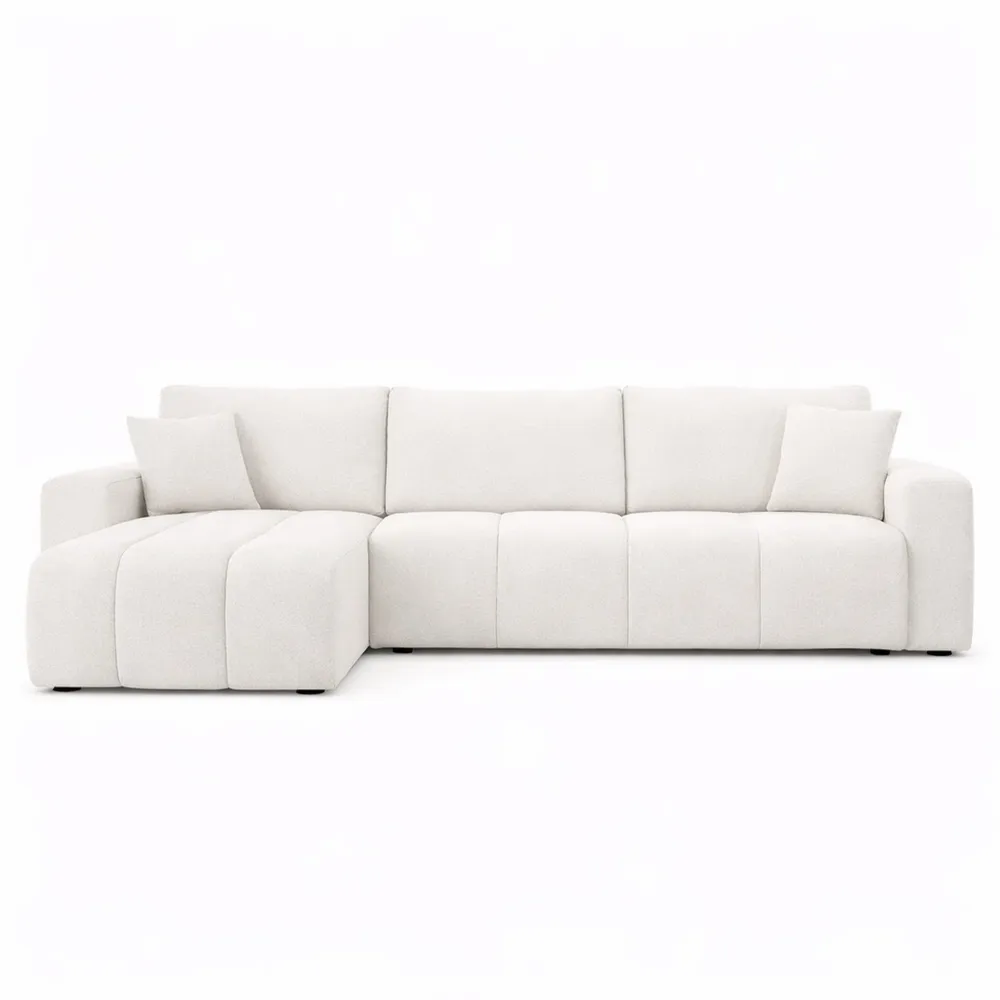 Canapé d'angle convertible en tissu beige anti-tache hydrophobe