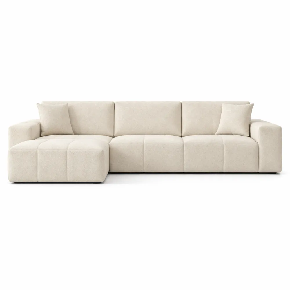 Canapé d'angle convertible en tissu bouclette avec rangement blanc cassé