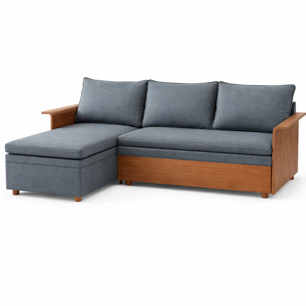 Canapé d'angle convertible 4 places avec rangement en tissu gris