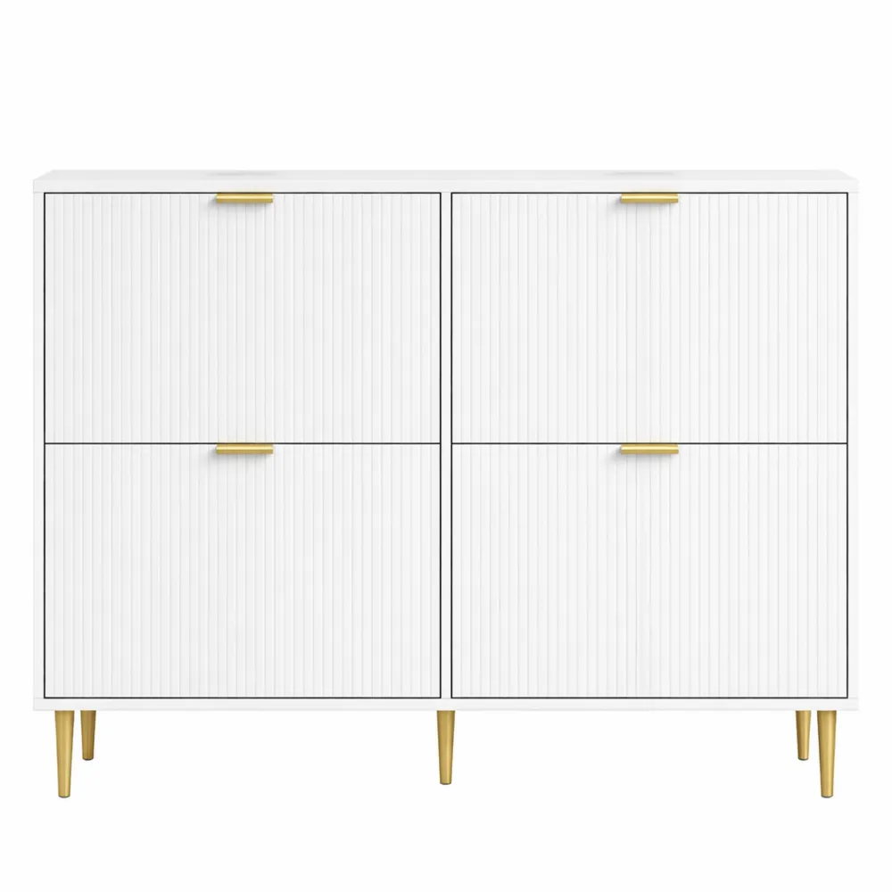 Armoire à Chaussures Moderne à Tiroirs Rabattables, Portes Cannelées et Étagères Ajustables pour Entrée