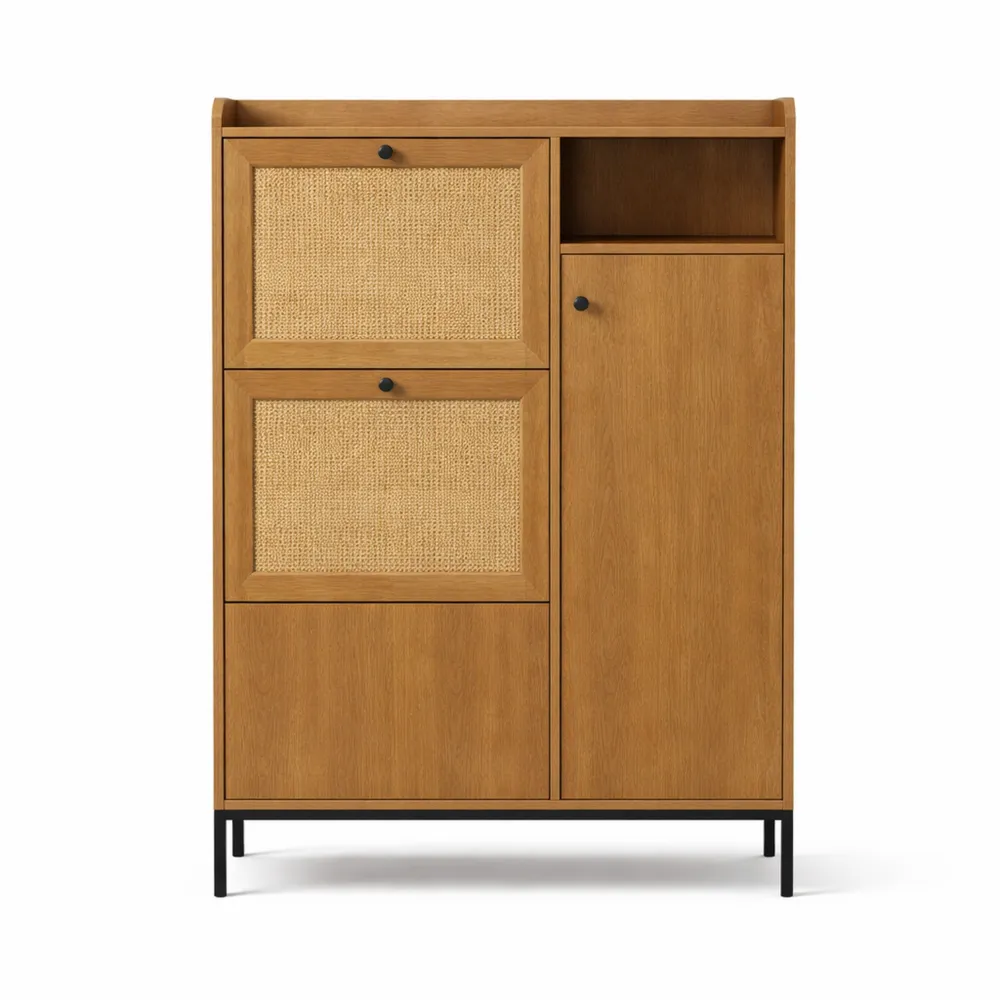 Rangement de chaussures en rotin avec étagères ajustables, meuble d'entrée étroit à montage facile