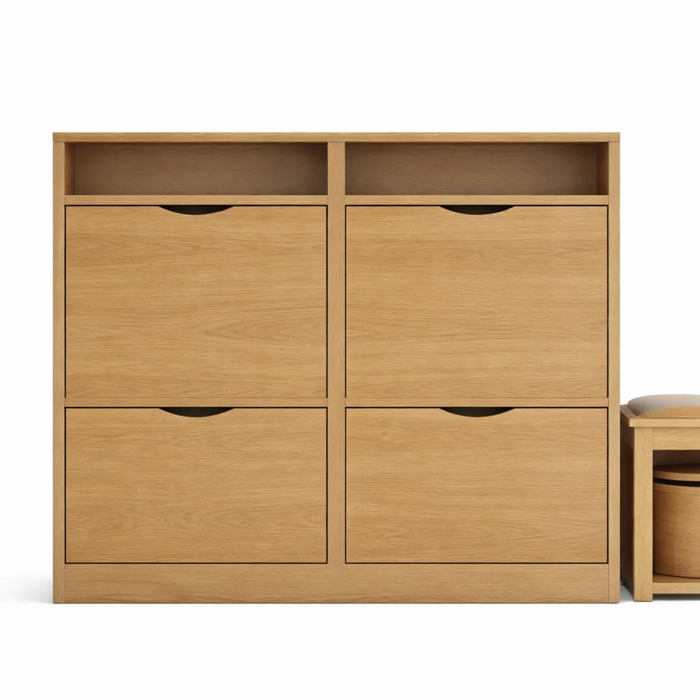 Armoire à Chaussures avec Portes Abattantes et Compartiments Ouverts