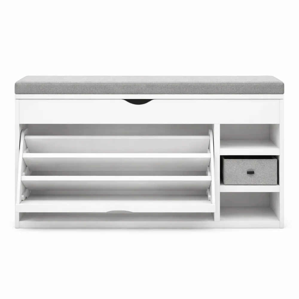 Banc de rangement à chaussures avec coussin et tiroir ajustable