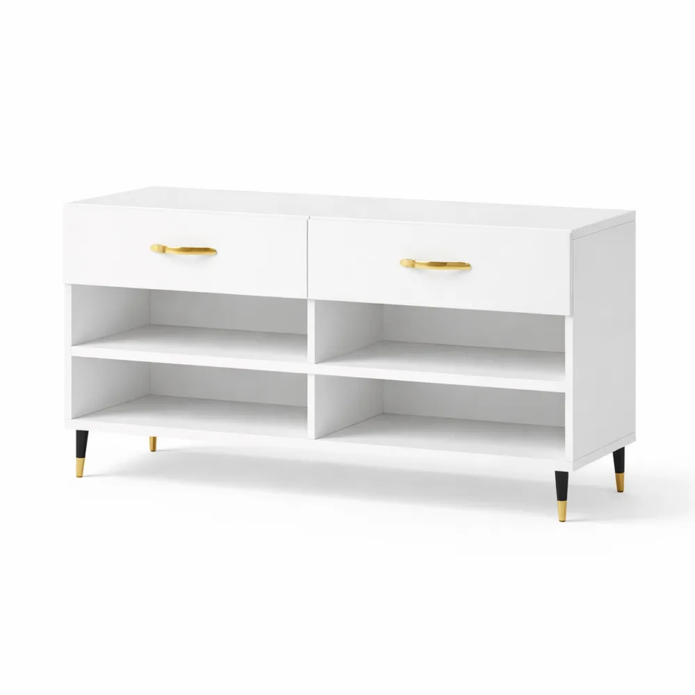 Banc de rangement à chaussures en bois blanc brillant, 102 x 35 x 55 cm