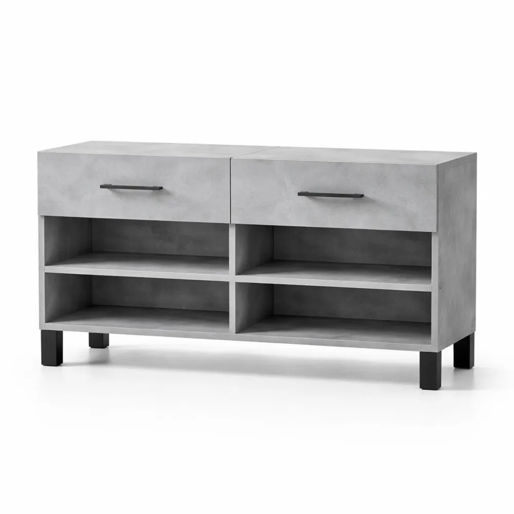 Banc de rangement pour chaussures en bois gris avec étagères