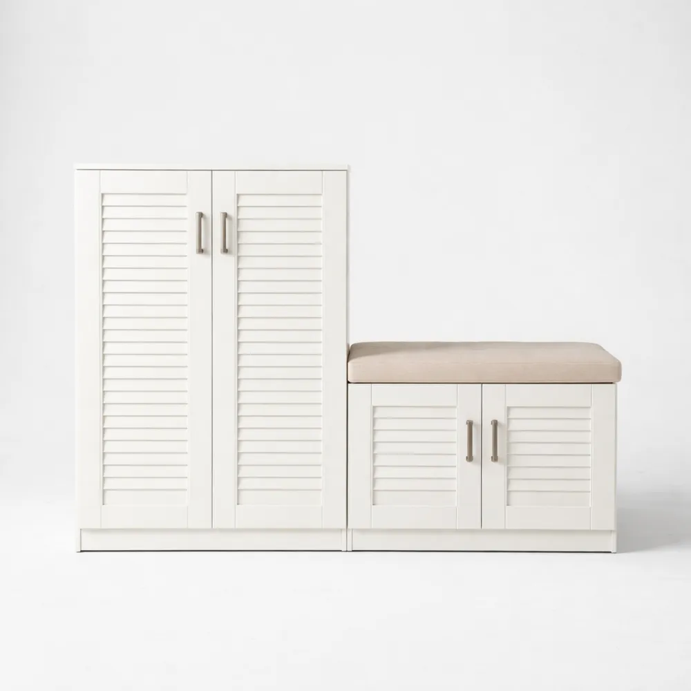 Armoire à Chaussures avec Banquette et Portes Ajourées pour 18 Paires