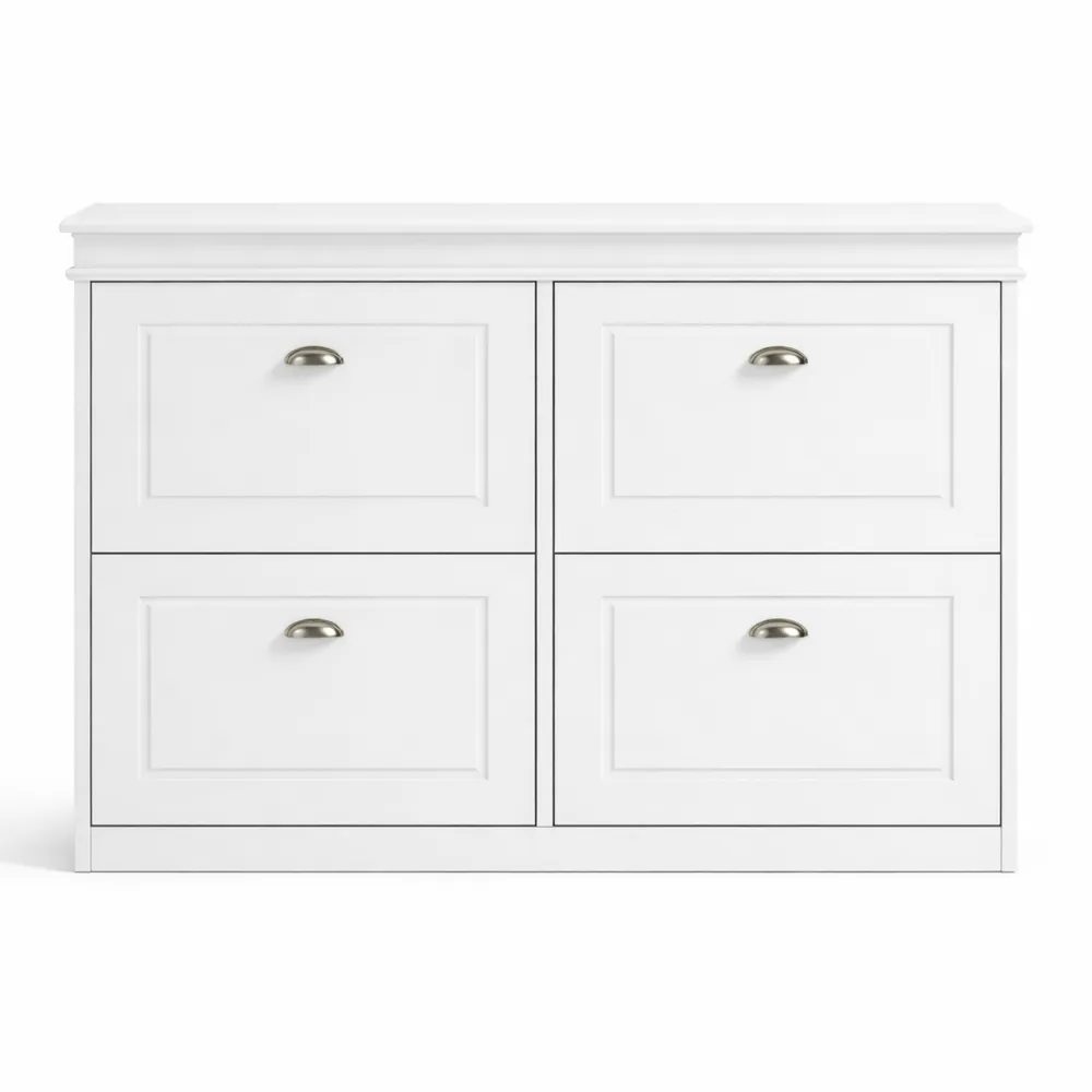 Meuble de Rangement pour Chaussures à 4 Abattants, Armoire pour Couloir, Capacité 16 Paires, 105x24x83 cm, Blanc