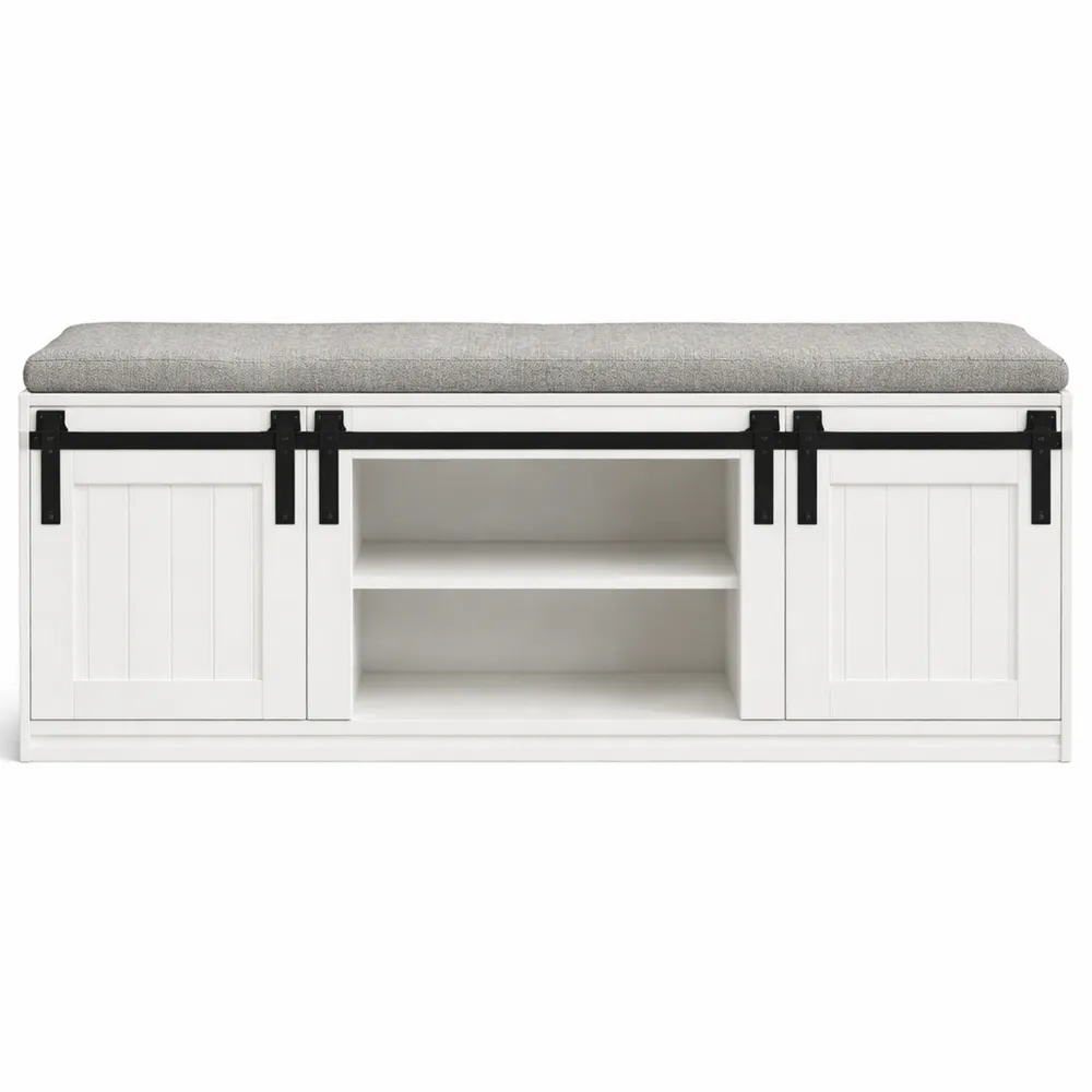 Banc à Chaussures avec Compartiments et Porte Coulissante