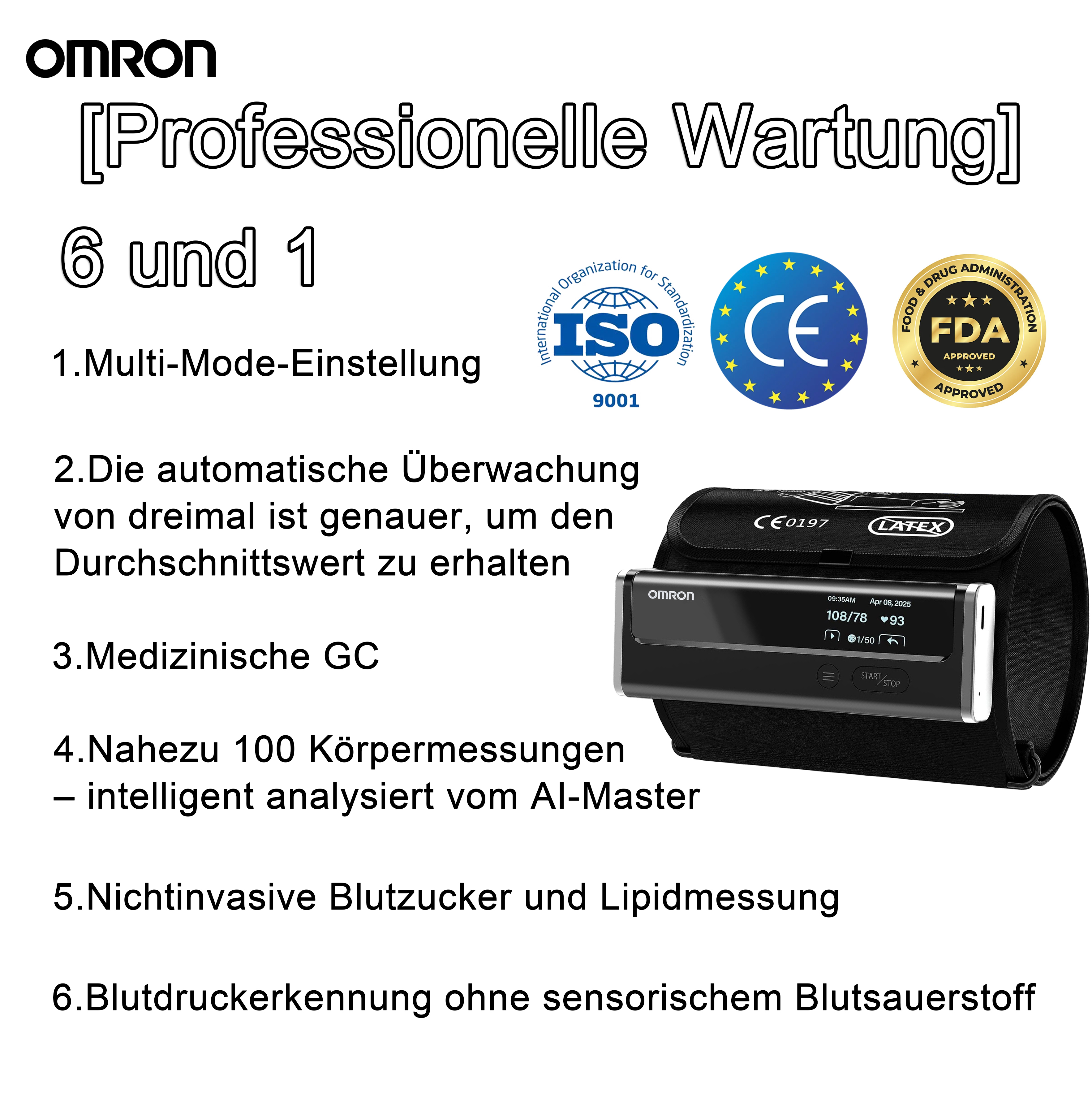 【12 in 1】Das neueste nicht-invasive, hochintelligente Blutdruckmessgerät von Omron