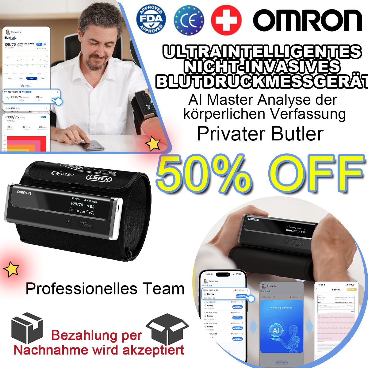 【12 in 1】Das neueste nicht-invasive, hochintelligente Blutdruckmessgerät von Omron
