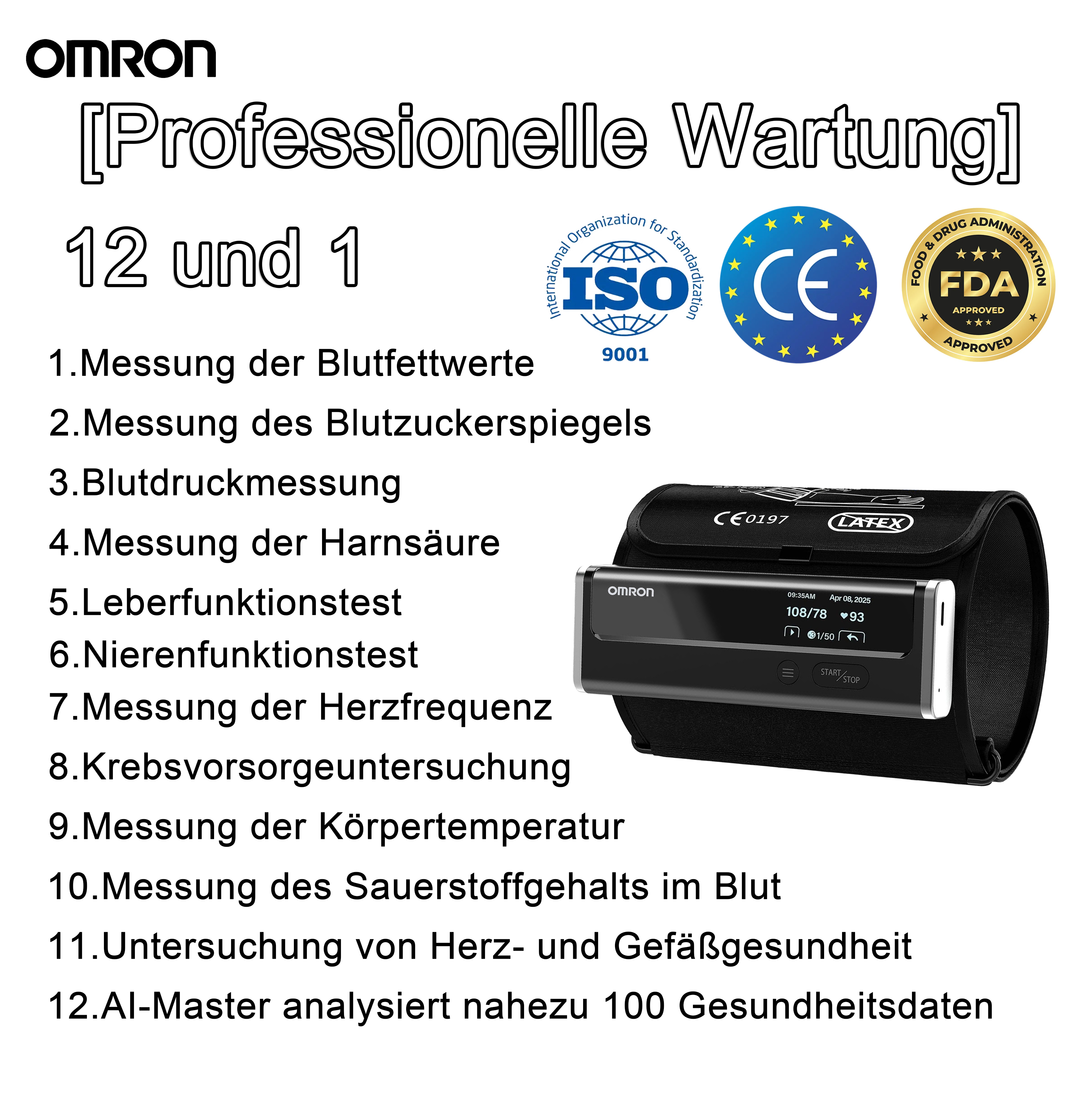 【12 in 1】Das neueste nicht-invasive, hochintelligente Blutdruckmessgerät von Omron