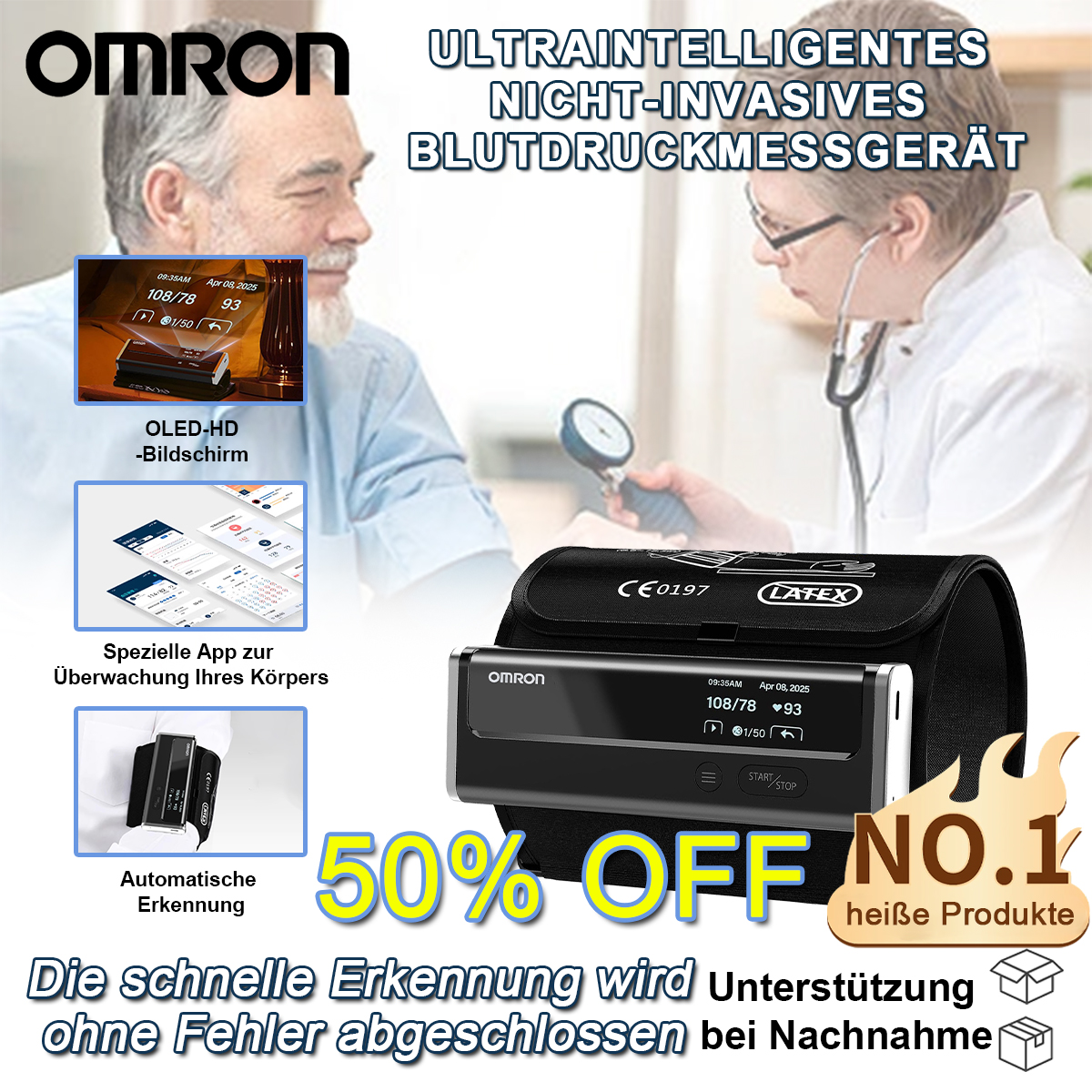 【12 in 1】Das neueste nicht-invasive, hochintelligente Blutdruckmessgerät von Omron