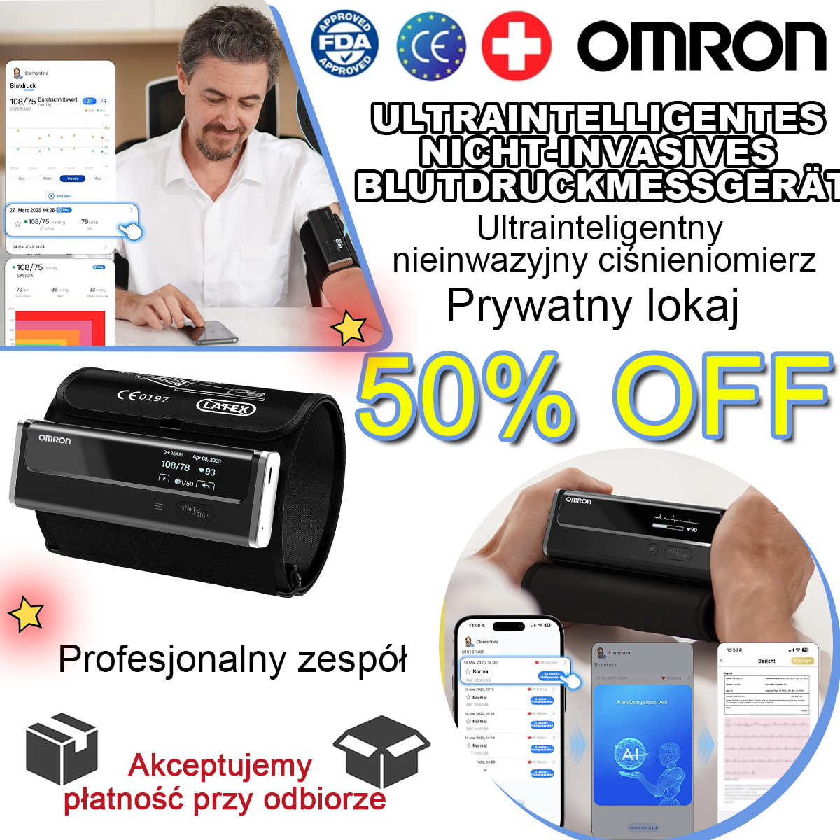 【12 w 1】Najnowszy, nieinwazyjny i niezwykle inteligentny ciśnieniomierz