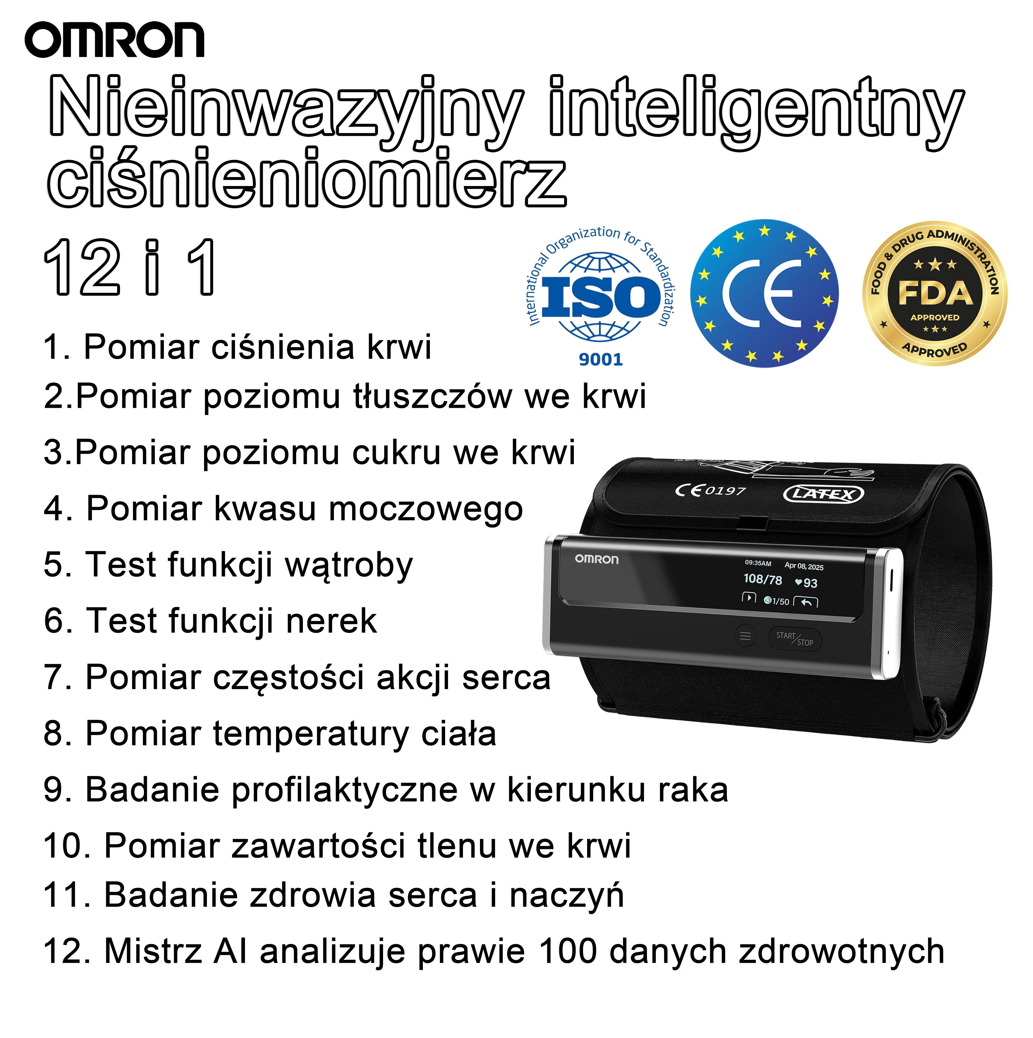 【12 w 1】Najnowszy, nieinwazyjny i niezwykle inteligentny ciśnieniomierz