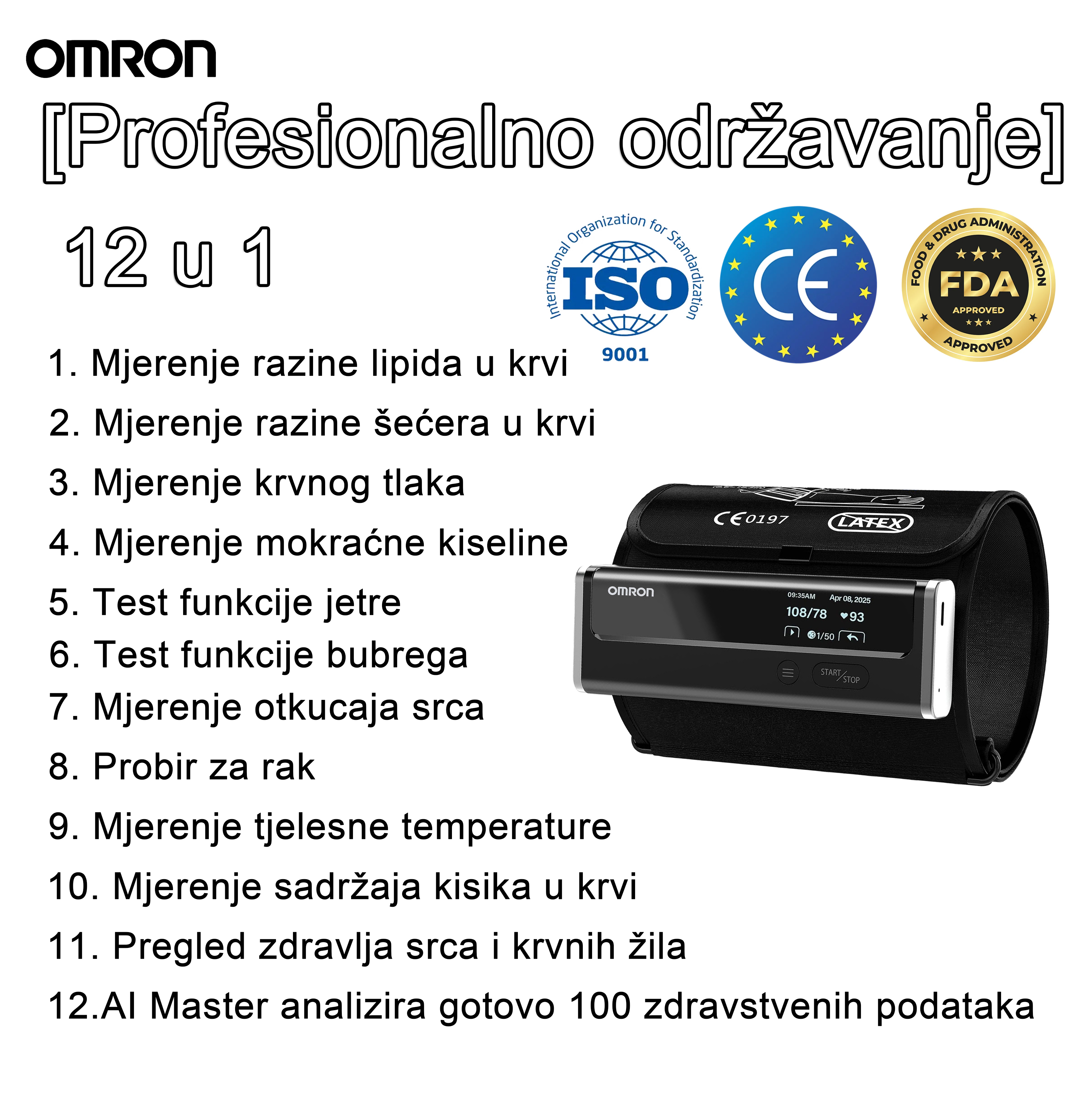 【12 u 1】Omronov najnoviji neinvazivni i visokointeligentni mjerač krvnog tlaka