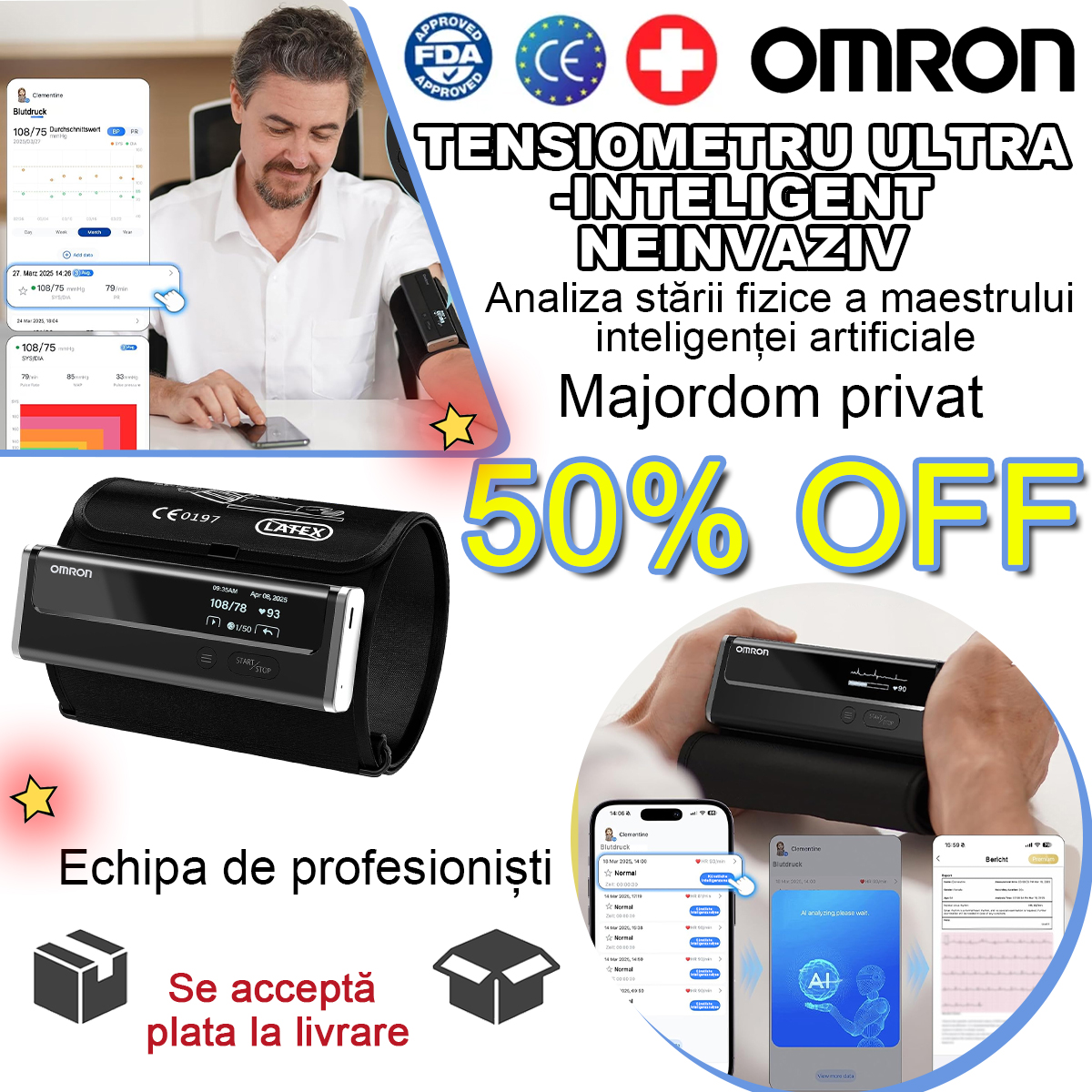 【12 în 1】Cel mai recent tensiometru neinvaziv și extrem de inteligent de la Omron