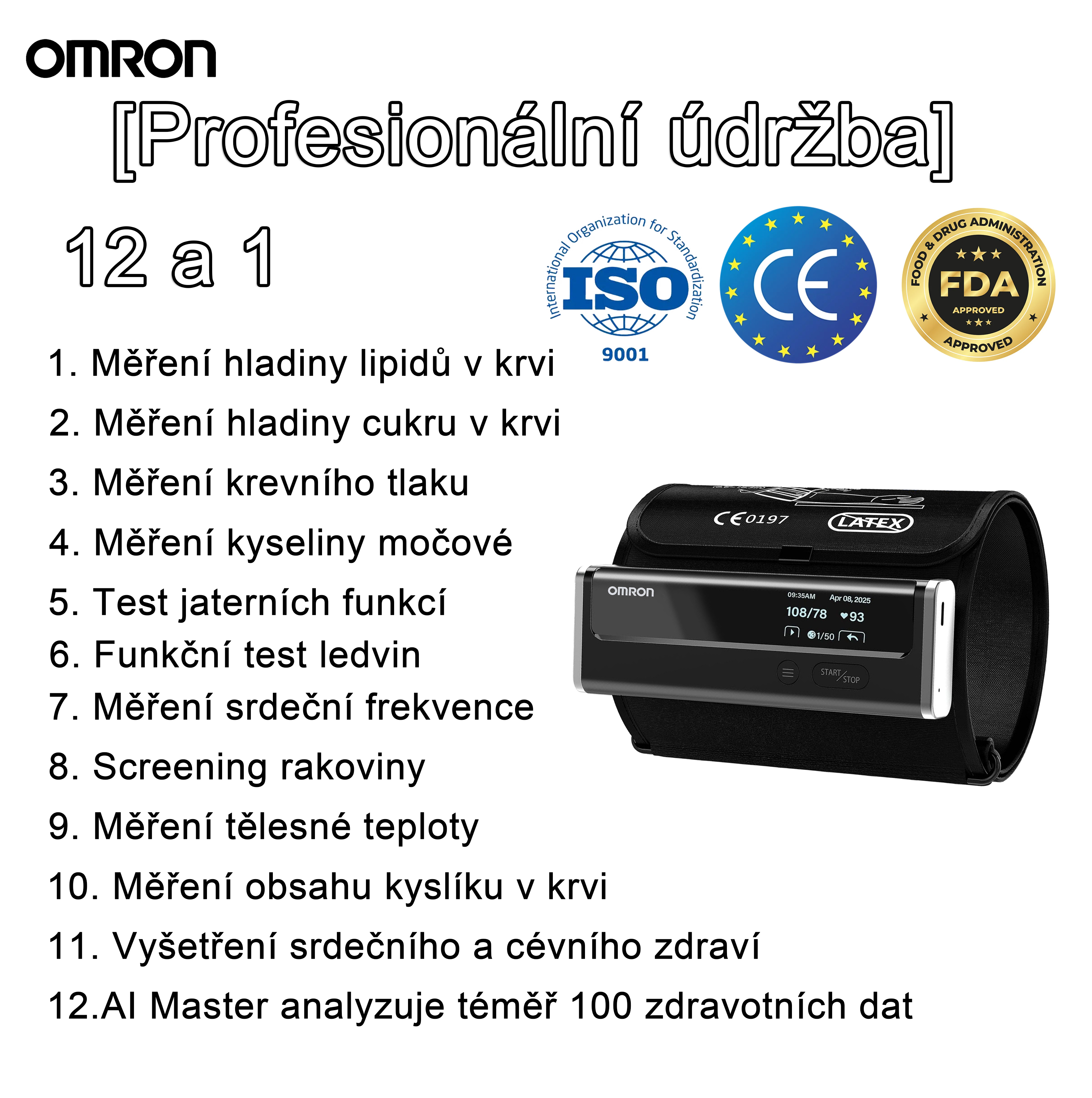 【12 v 1】Nejnovější neinvazivní, vysoce inteligentní měřič krevního tlaku od společnosti Omron