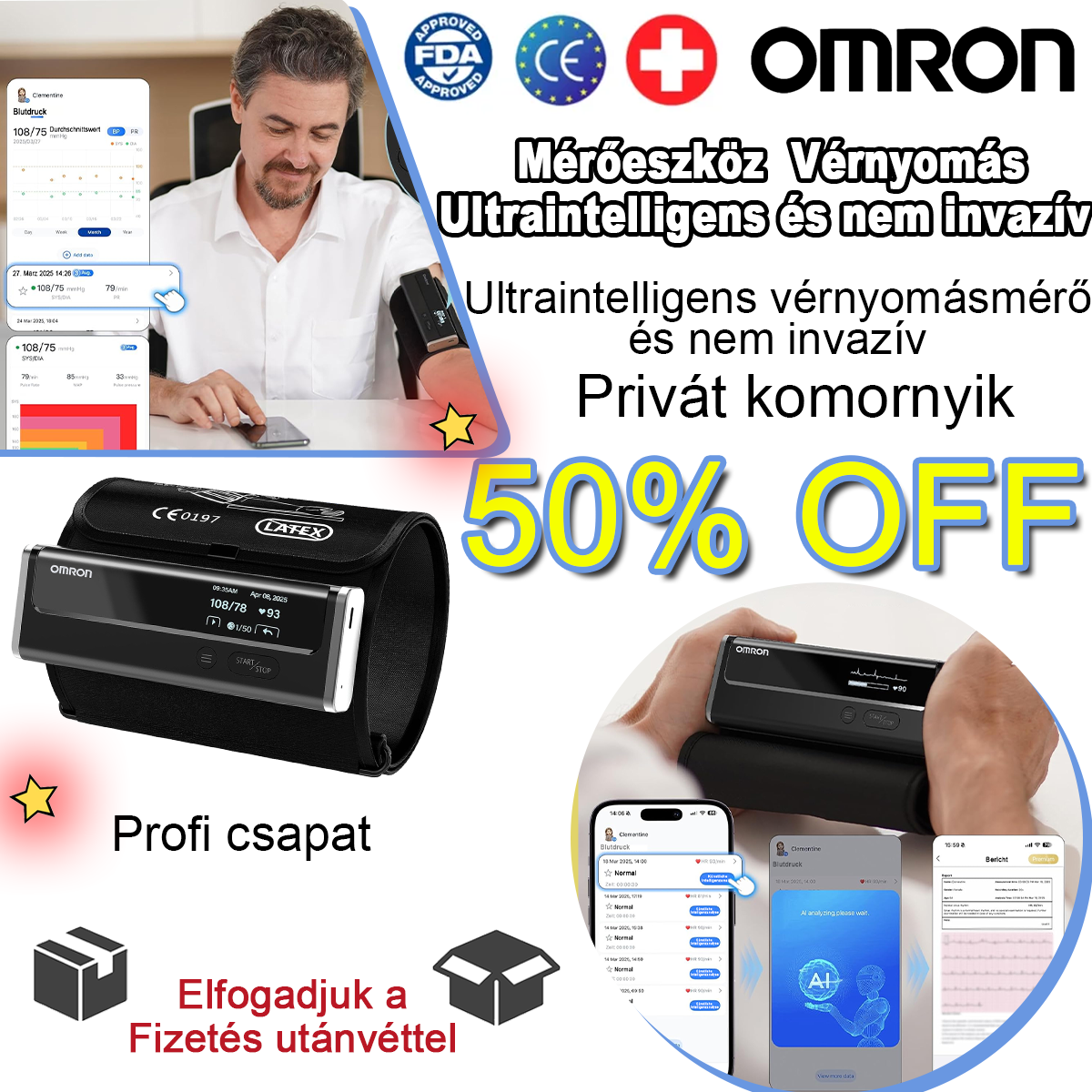 【12 az 1-ben】A legújabb, nem invazív és rendkívül intelligens vérnyomásmérő