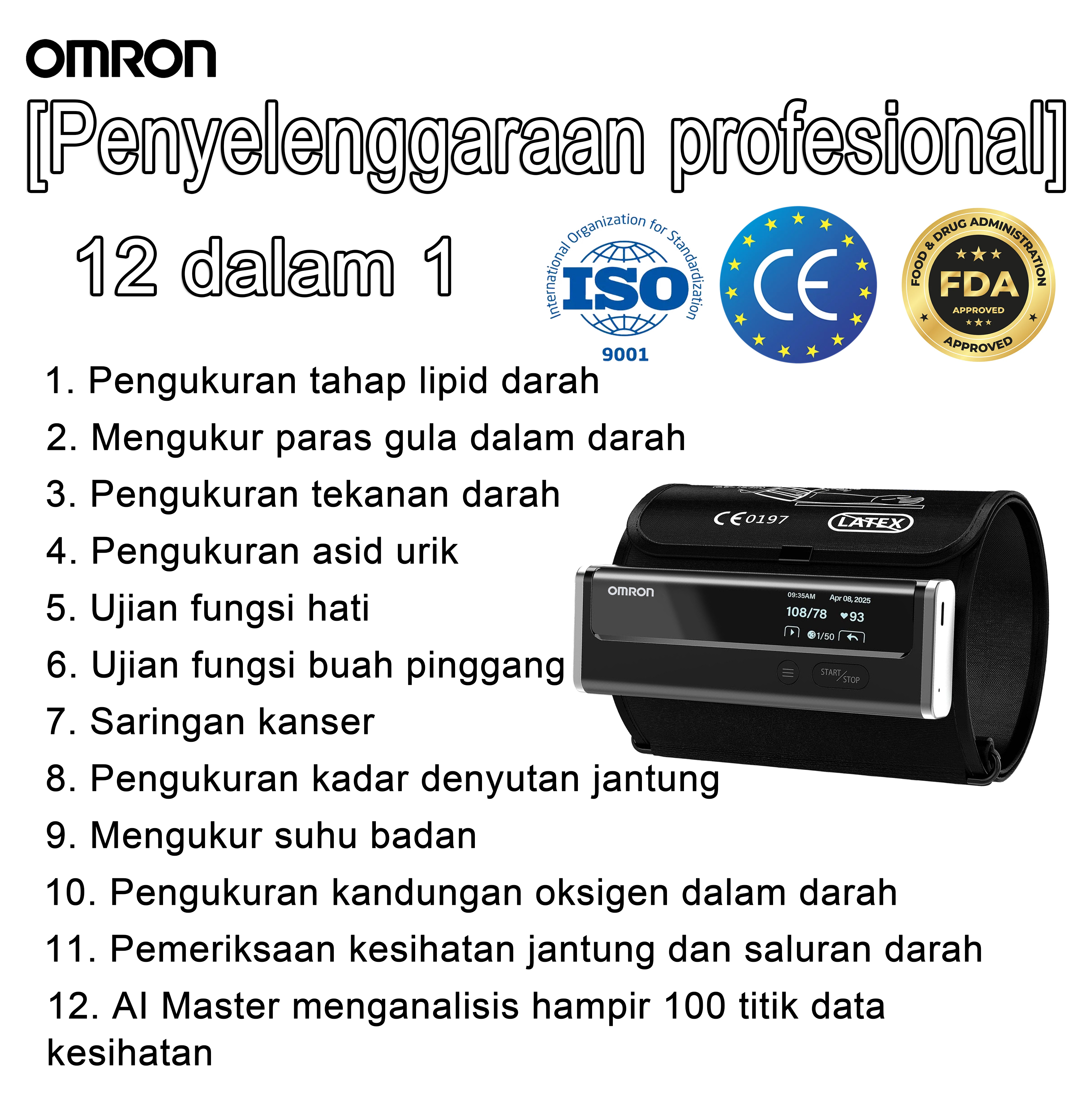 【12 dalam 1】Pemantau tekanan darah terkini, tidak invasif dan sangat pintar