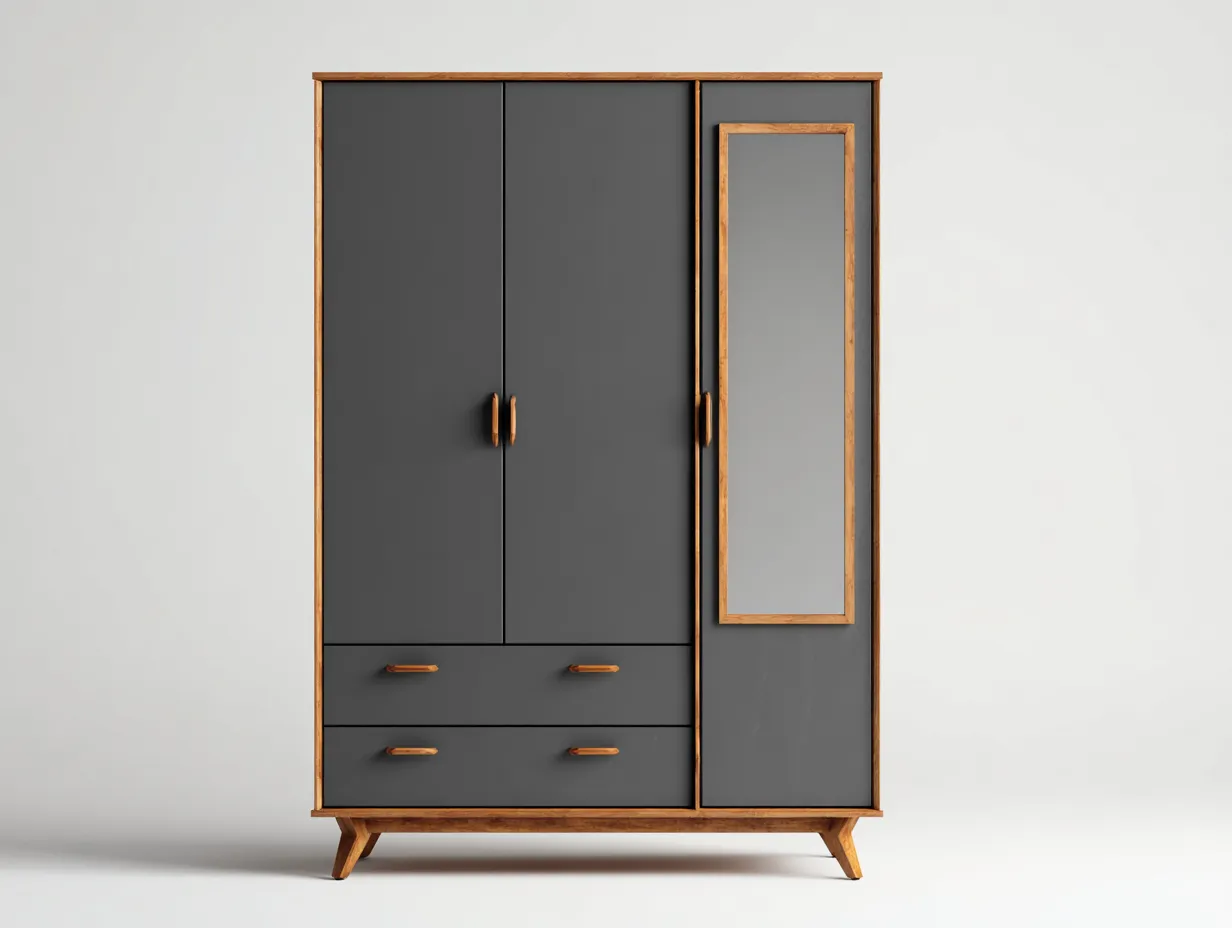 Armadio-legno-vetro-135x58x200 cm-grigio scuro-legno naturale-stile moderno-Havengolab