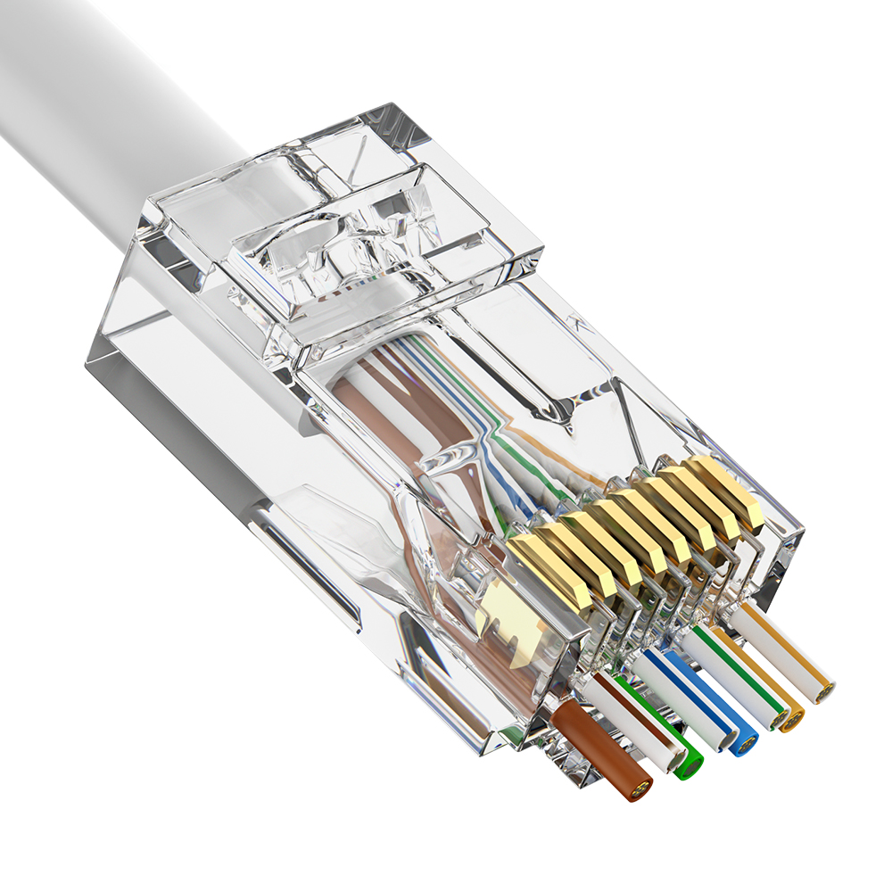 CAT6 RJ45 8P8C Pass Through UTP Modular Plug 1.1mm Hole Gold Plated Ethernet Connector for 22–24AWG Cable