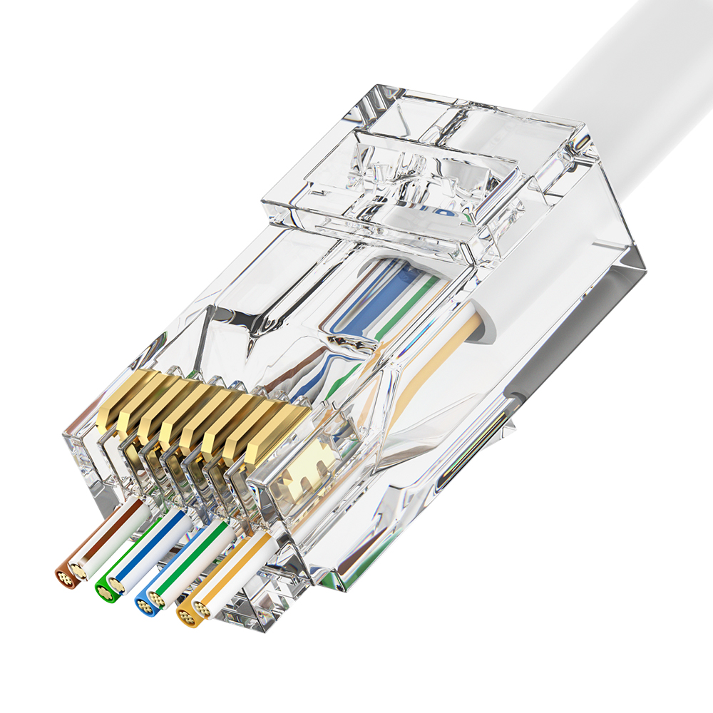 CAT6 RJ45 8P8C Pass Through UTP Modular Plug 1.1mm Hole Gold Plated Ethernet Connector for 22–24AWG Cable
