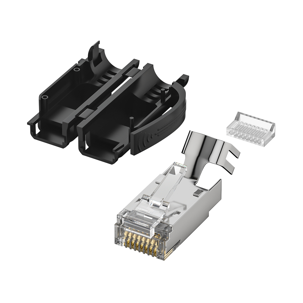 CAT6A FTP RJ45 8P8C Modular Plug 50U Gold Plated 3-Piece Shielded Connector for 22-24AWG Ethernet Cable
