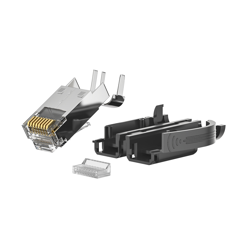 CAT6A FTP RJ45 8P8C Modular Plug 50U Gold Plated 3-Piece Shielded Connector for 22-24AWG Ethernet Cable