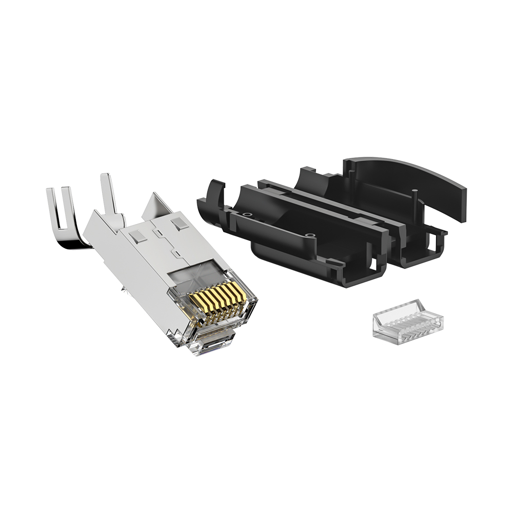 CAT6A FTP RJ45 8P8C Modular Plug 50U Gold Plated 3-Piece Shielded Connector for 22-24AWG Ethernet Cable