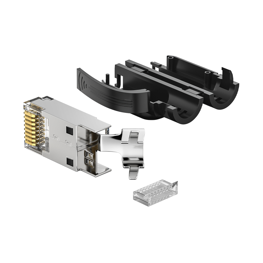 CAT6A FTP RJ45 8P8C Modular Plug 50U Gold Plated 3-Piece Shielded Connector for 22-24AWG Ethernet Cable