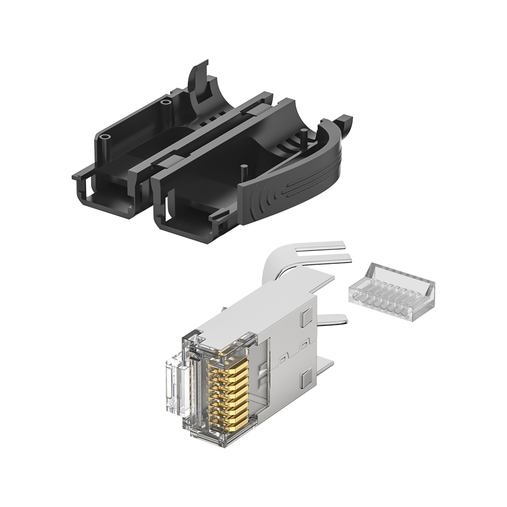 CAT6A FTP RJ45 8P8C Modular Plug 50U Gold Plated 3-Piece Shielded Connector for 22-24AWG Ethernet Cable