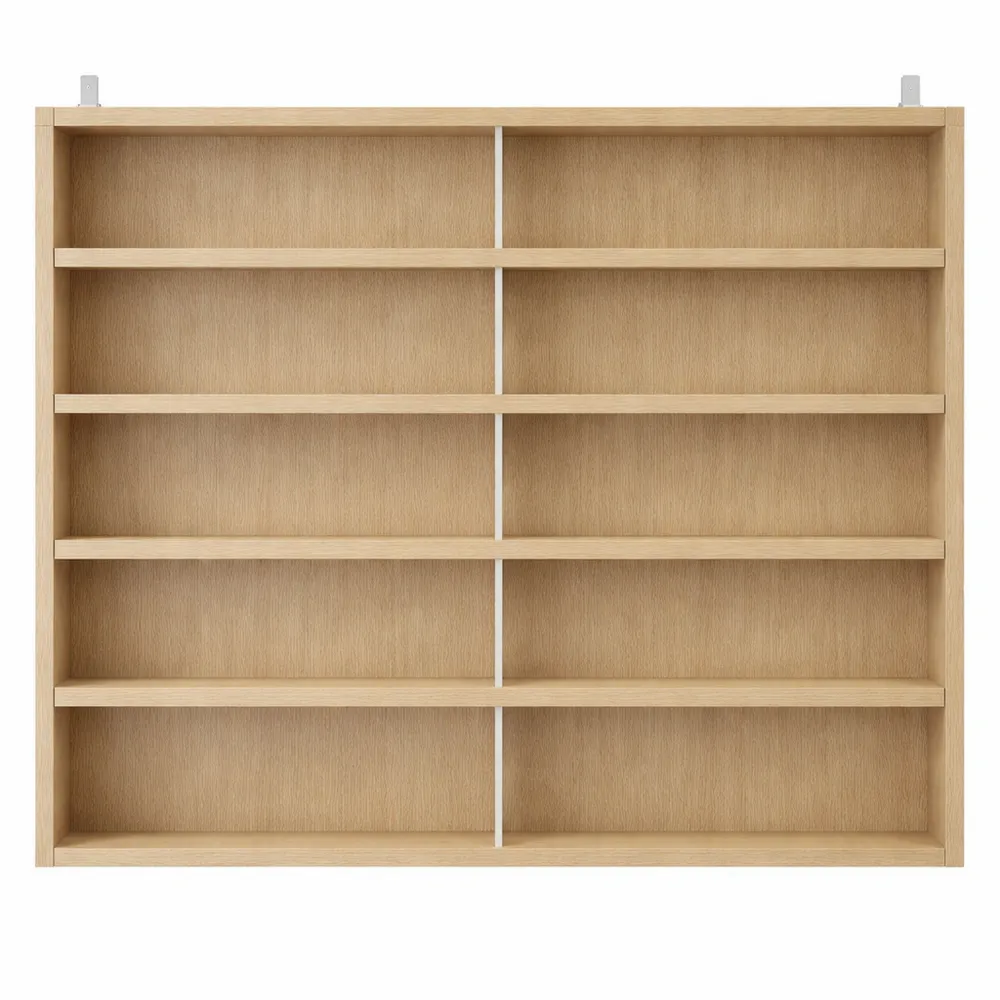 Vitrine murale avec étagères réglables et portes coulissantes en verre