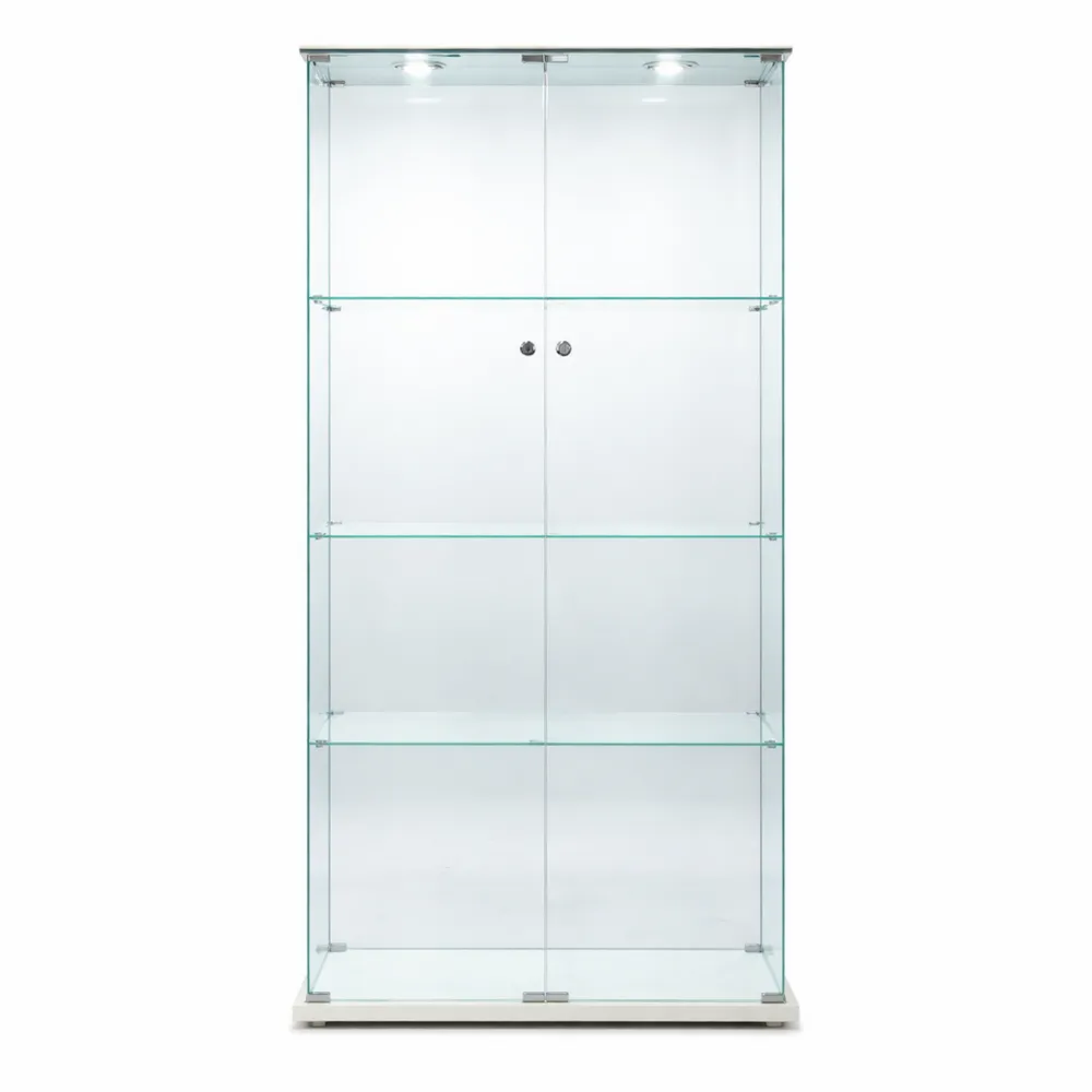 Armoire en verre éclairée à LED avec étagères verrouillables