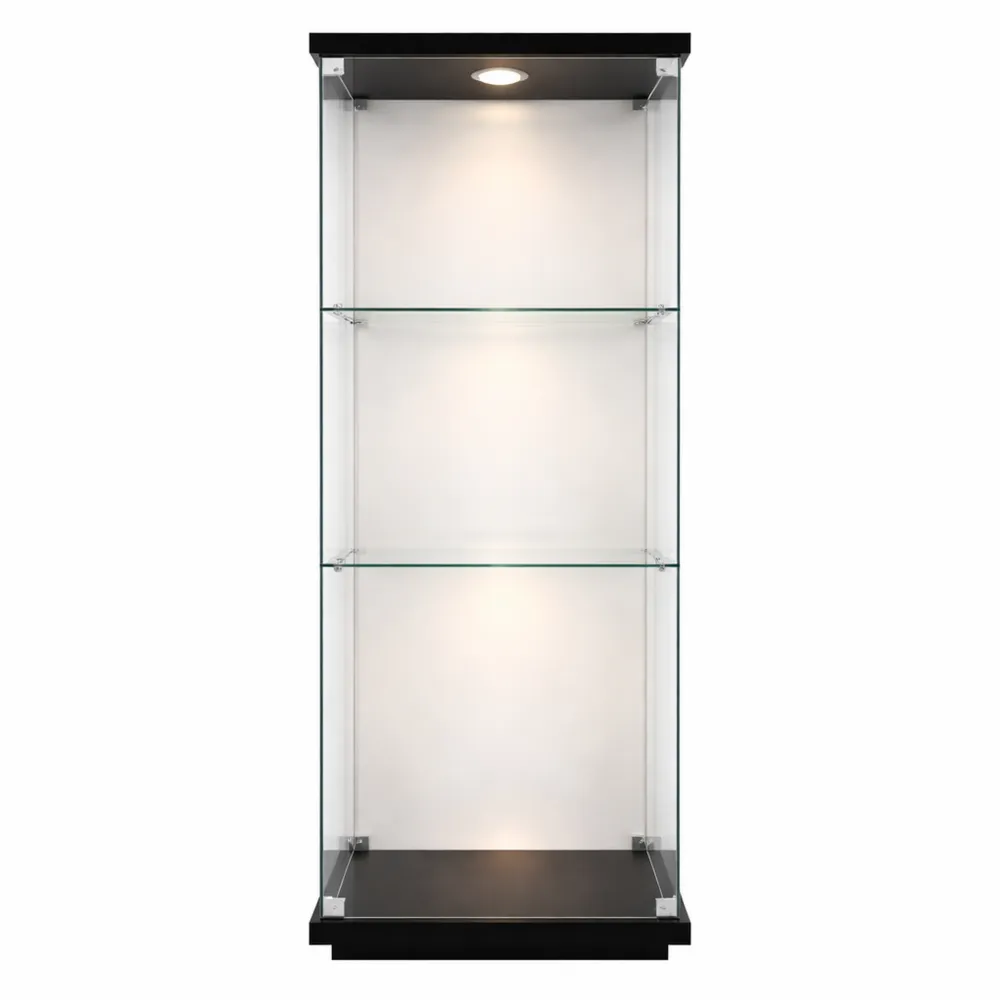 Vitrine moderne en verre trempé avec éclairage LED, 3 étagères et porte