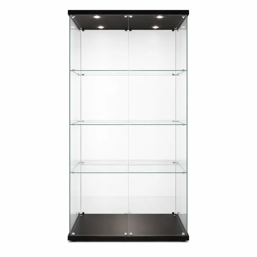 Vitrine en verre avec LED, armoire de collection à 2 portes et 4 étagères