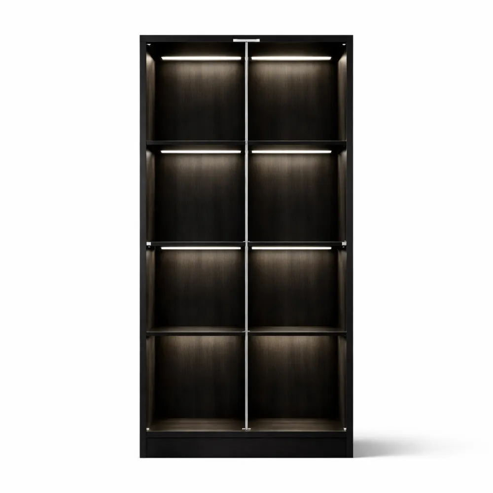 Armoire en verre avec éclairage LED intelligent, 4 étagères, pour salon et cuisine