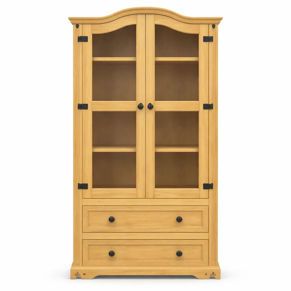Armoire vitrée en verre et bois de pin 99x43x187 cm