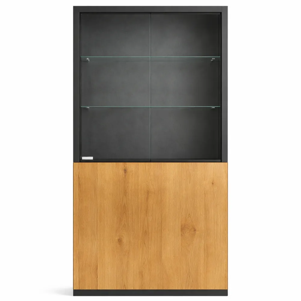 Armoire vitrée moderne avec portes et inserts en verre, finition anthracite et chêne