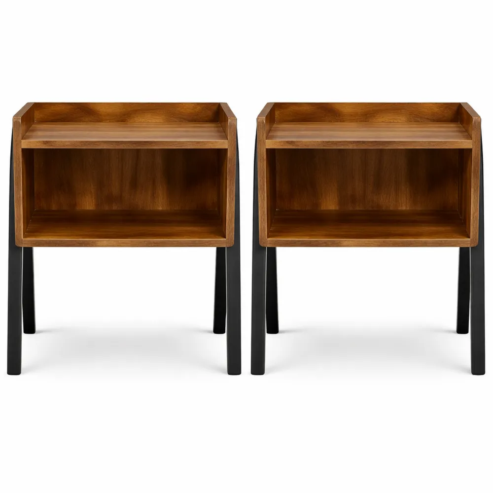 Paire de tables de chevet vintage avec rangement ouvert pour salon et chambre