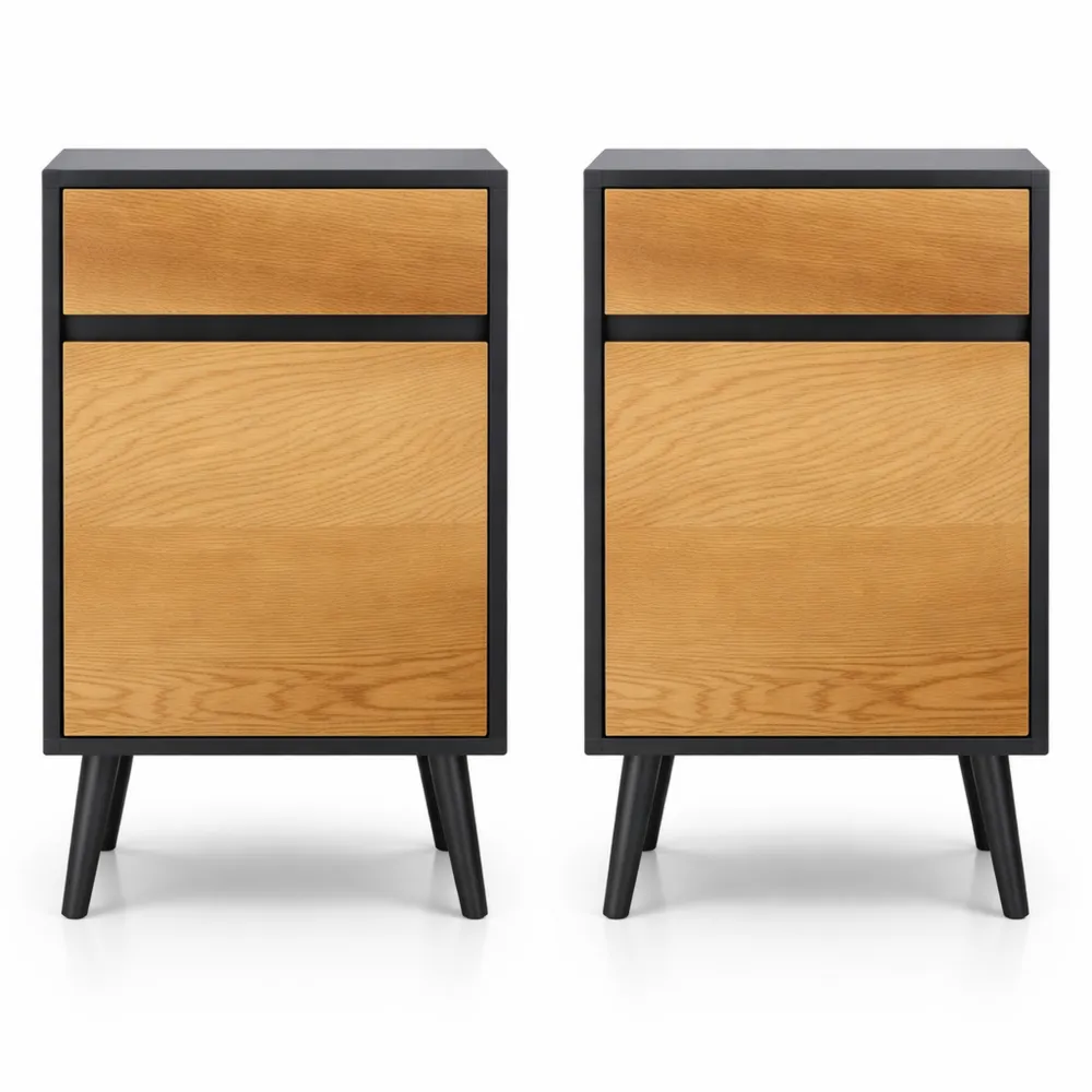 Ensemble de 2 Chevets Modernes avec Tiroirs et Compartiment, pour Chambre ou Salon, 40 x 39 x 69 cm, Gris Foncé