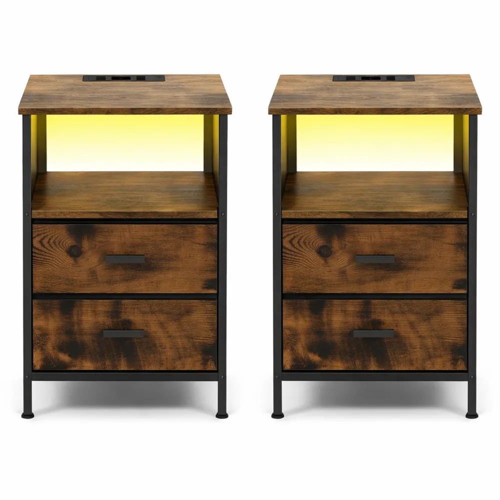 Table de Nuit Lumineuse avec Tiroirs et Poches