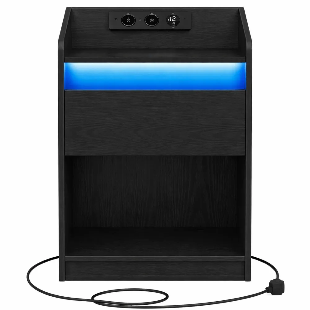 Table de chevet à LED avec chargeur USB et tiroir de rangement